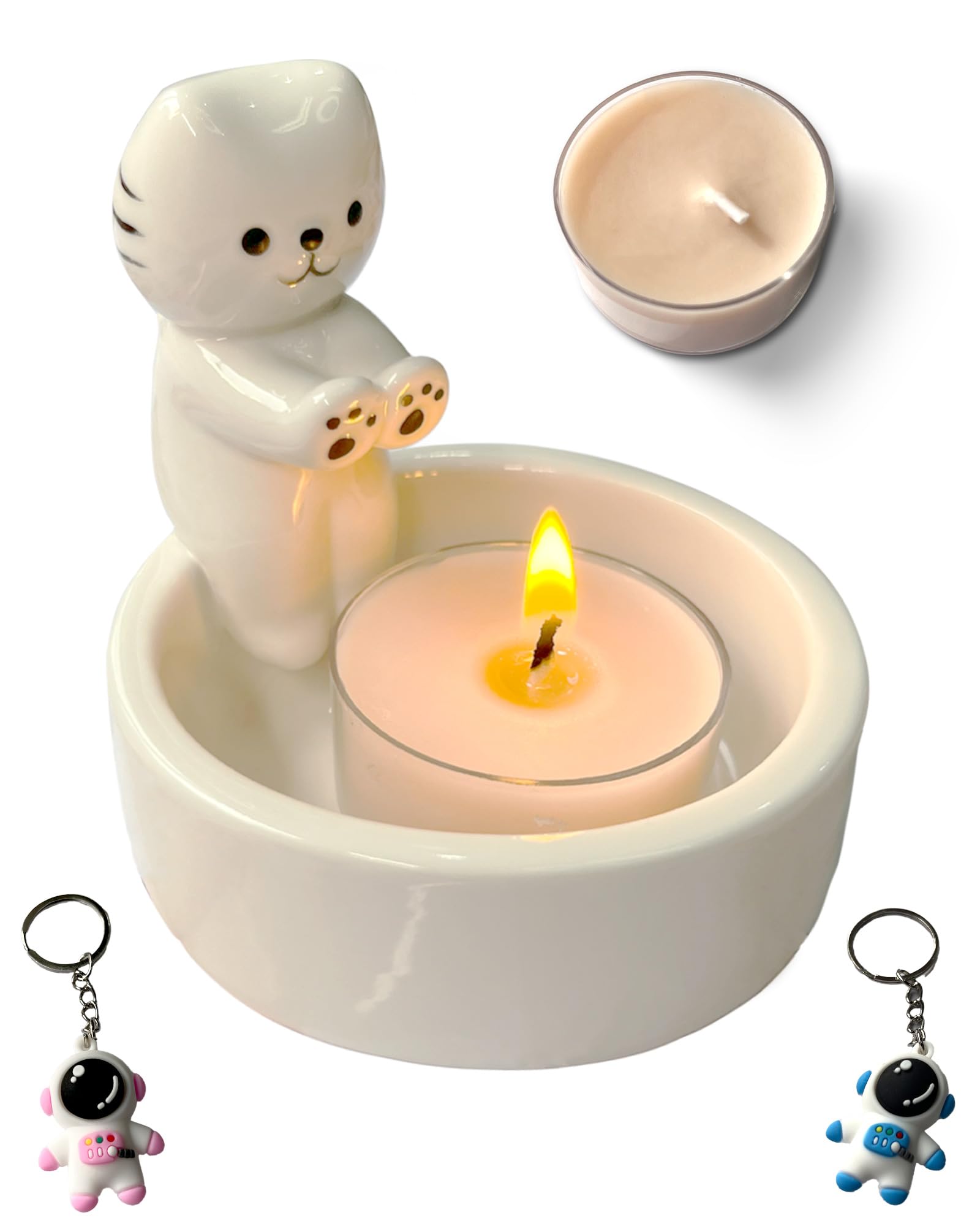Cat Candle Holder, Cute Cartoon Kitten Scented Candles Candle Lamp, Handmade Ceramic Candlestick,Cartoon Cute Scented Candle Sti