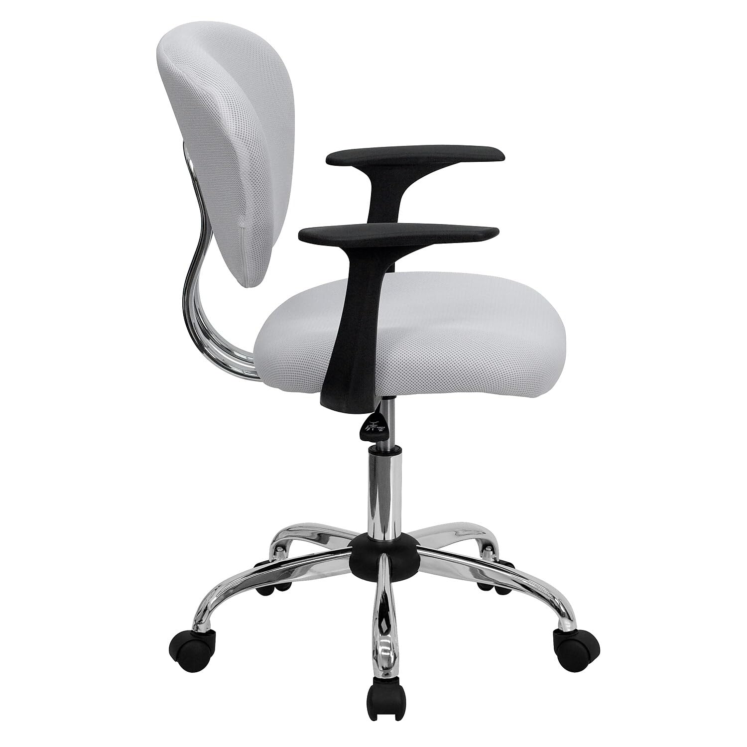 Flash Furniture Beverly Mid-Back White Mesh Padded Swivel Task Office Chair with Chrome Base and Arms