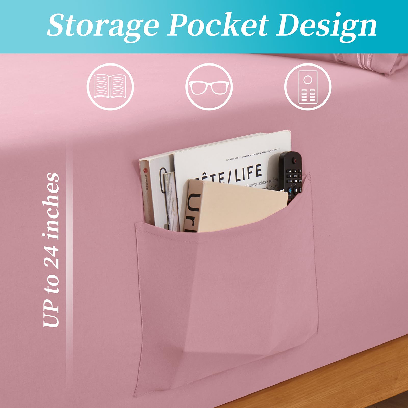 Horbaunal Extra Deep Pocket Queen Fitted Sheet Only - Fits Up To 24 Inch Mattress - Luxury 1800 Thread Count - Microfiber Pink F