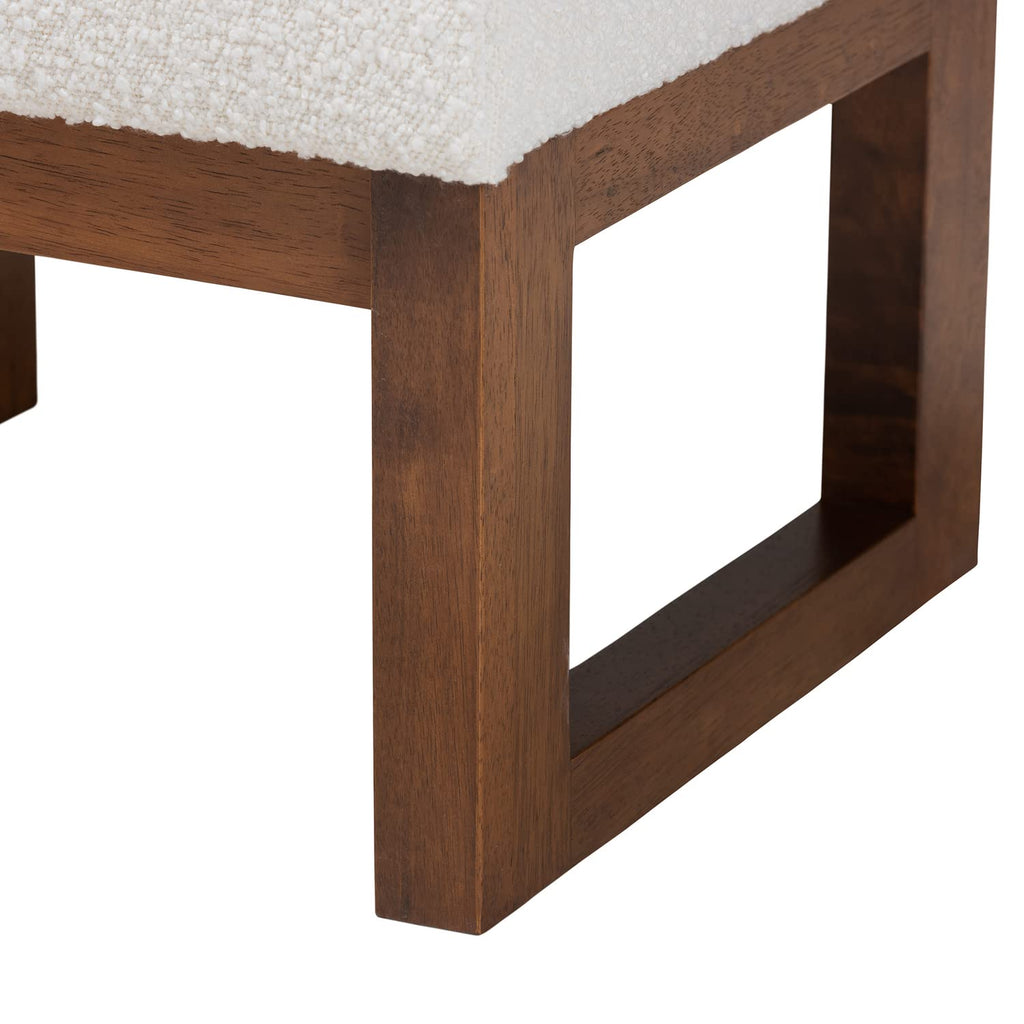 Baxton Studio Yashiya Mid-Century Modern Off-White Boucle Upholstered and Walnut Brown Finished Wood 2-Piece Rocking Chair and Ottoman Set