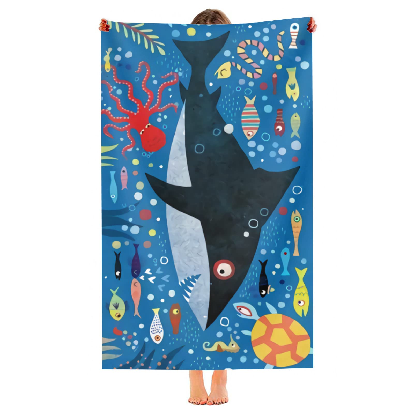 Feeuoai Kids Oversized Beach Towel Shark Sandproof Microfiber Boy Beach Towels Quick Dry Lightweight Travel Towels 30x60in