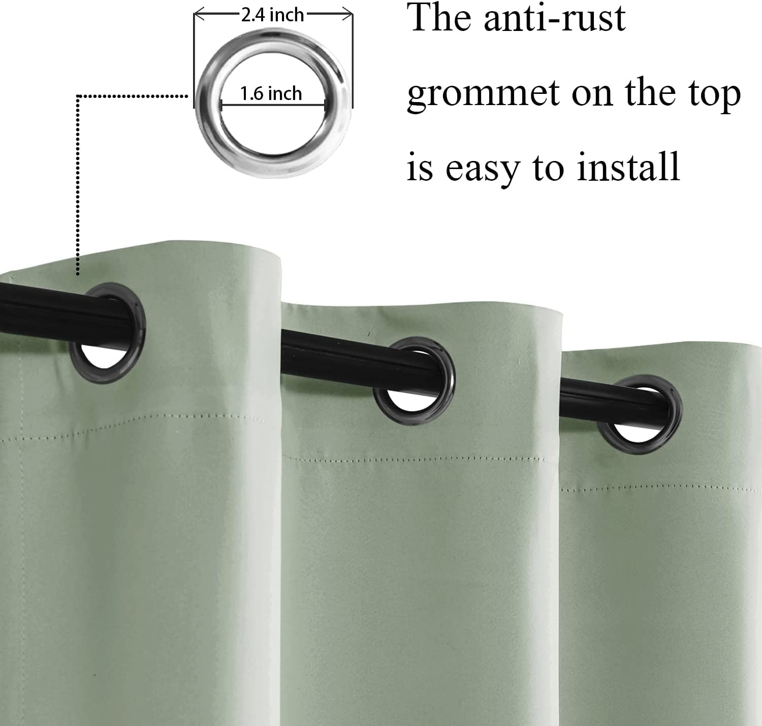 Jiuzhen Light Green Blackout Curtains With Tiebacks Thermal Insulated, Light Blocking And Noise Reducing Grommet Curtains For And Living Room, Set Of 2 Window Curtain Panels, 60 X 63 Inch Length