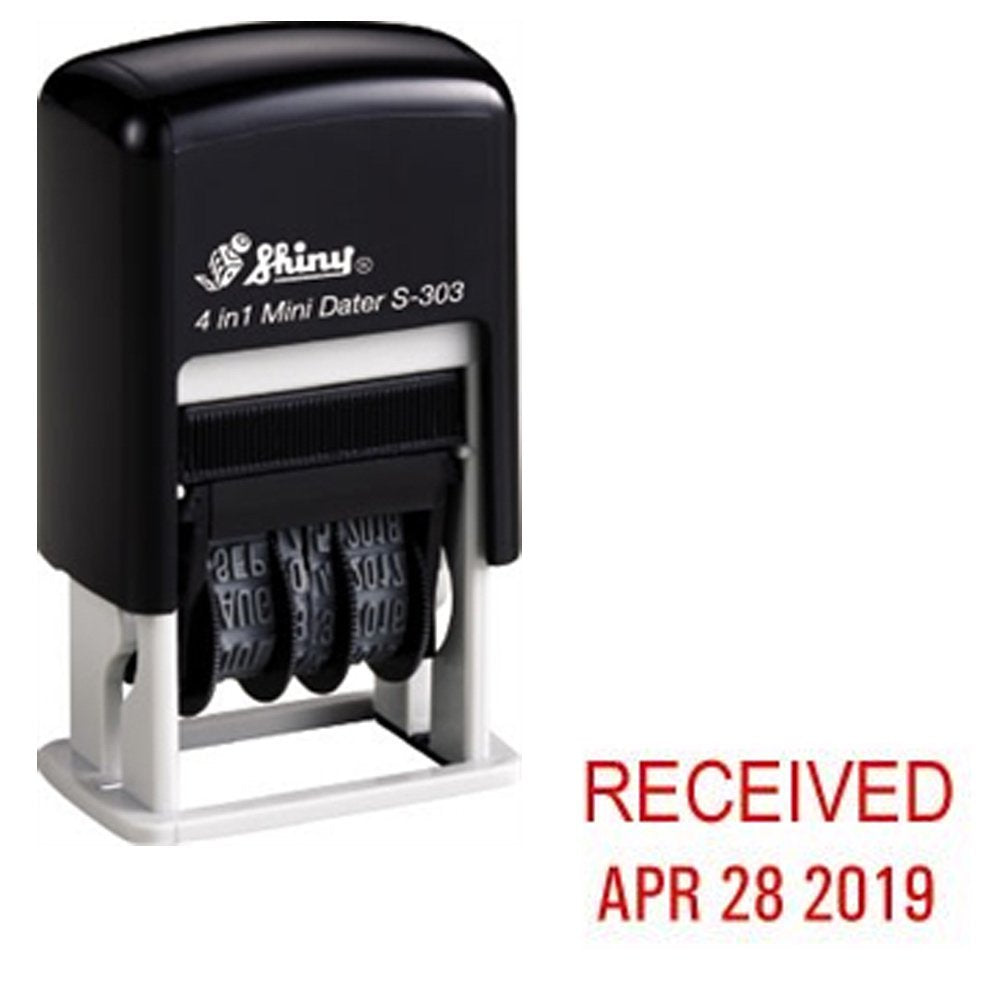 Shiny Self-Inking Rubber Date Stamp - Received - S-303 - Red Ink (42511-R-Received)