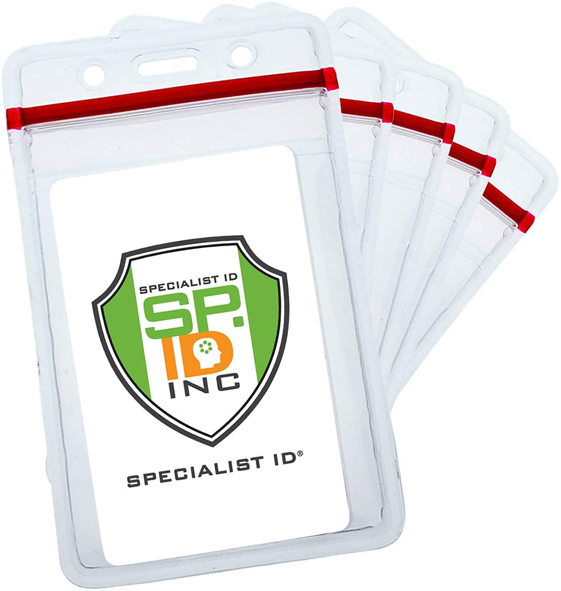25 Pack - Heavy Duty Clear Vinyl Badge Holders For Vertical Name Badges - Great For Employee Id Card Or Student Id - Water Resis
