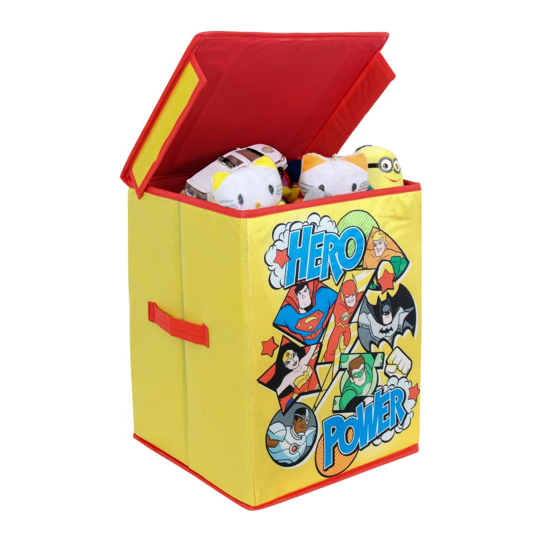 PrettyKrafts DC SuperFriends Fabric Toys Organizer with Lid (Red, Large)