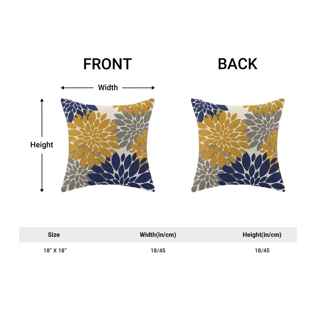 Cxmeifly Mustard Yellow Navy Blue Pillow Covers 18X18 Inch Set Of 2 Dahlia Floral Decor Throw Pillows Summer Modern Geometry Flo