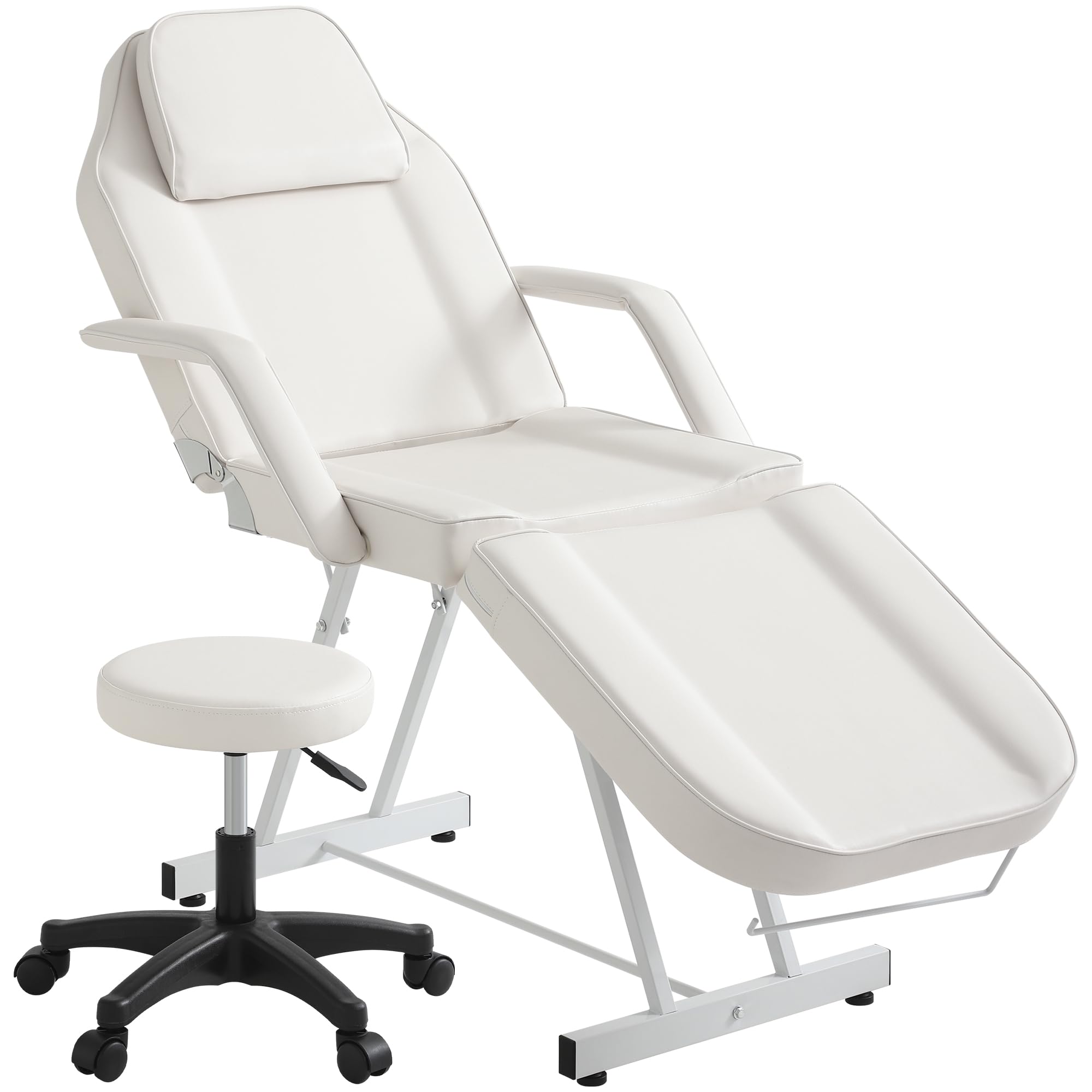 LOUVIXA Tattoo Chair, Adjustable Facial Chair 73 Inch Salon Bed with Hydraulic Stool for Professional Massage Beauty Spa (White)