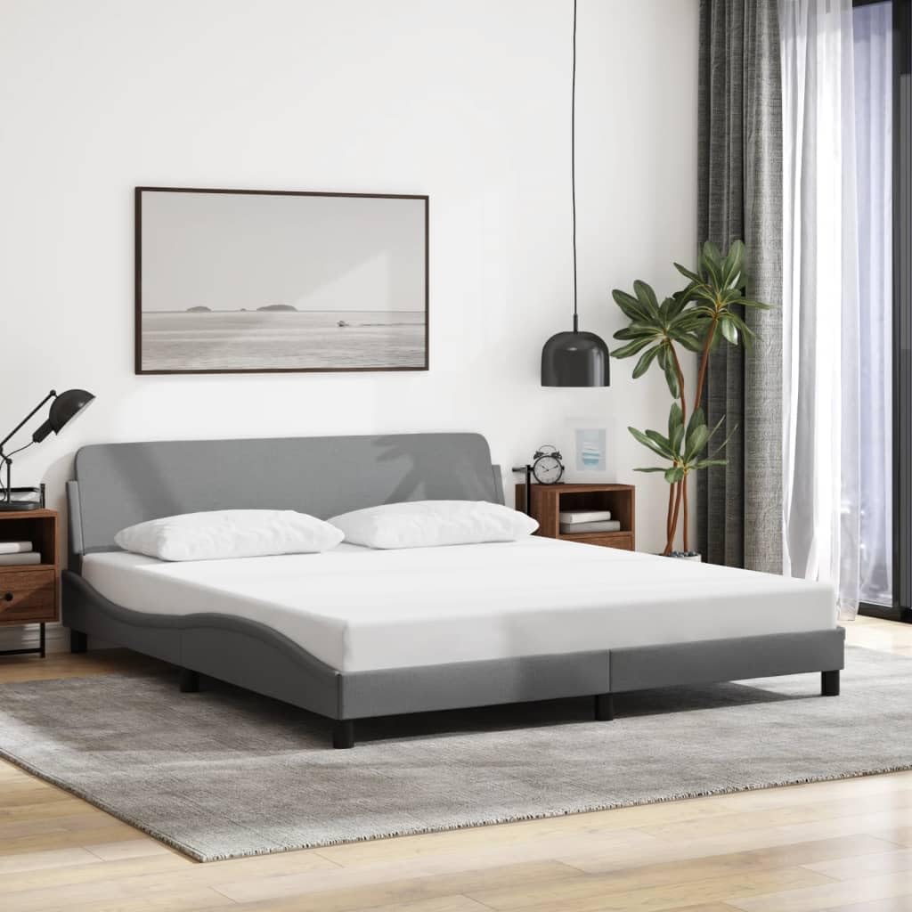 vidaXL Elegant Light Gray Fabric Bed Frame with Headboard - Double/Full Size - Breathable, Sturdy Design for Bedroom Comfort - 90.9" L x 74" W