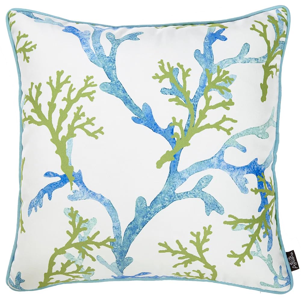 Pillows HomeRoots White Polyester 18'x18' Blue Marine Coral Decorative Throw Cover Printed