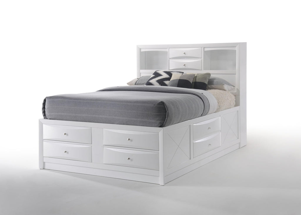 Acme Ireland Queen 8-Drawer Wooden Bed with Storage in White