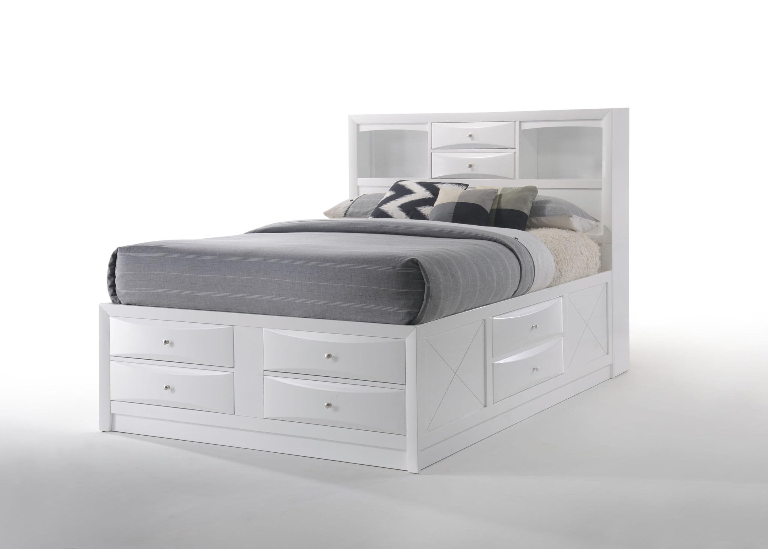 Acme Ireland Queen 8-Drawer Wooden Bed with Storage in White