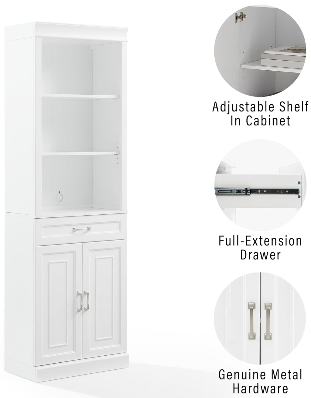 Crosley Furniture Stanton Storage Bookcase, Bookshelf Cabinet with Shelves, Kitchen and Living Room, White