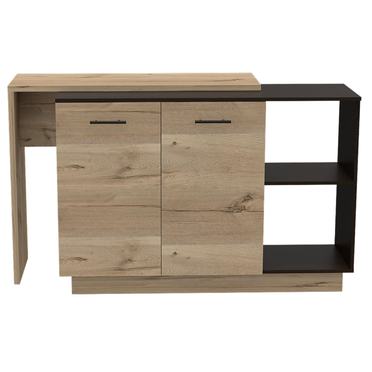 Depot E-Shop Creta Kitchen Island,Double Door Cabinets,Two External Shelves,Three Shelves,Black/Light Oak