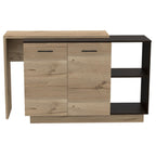 Depot E-Shop Creta Kitchen Island,Double Door Cabinets,Two External Shelves,Three Shelves,Black/Light Oak