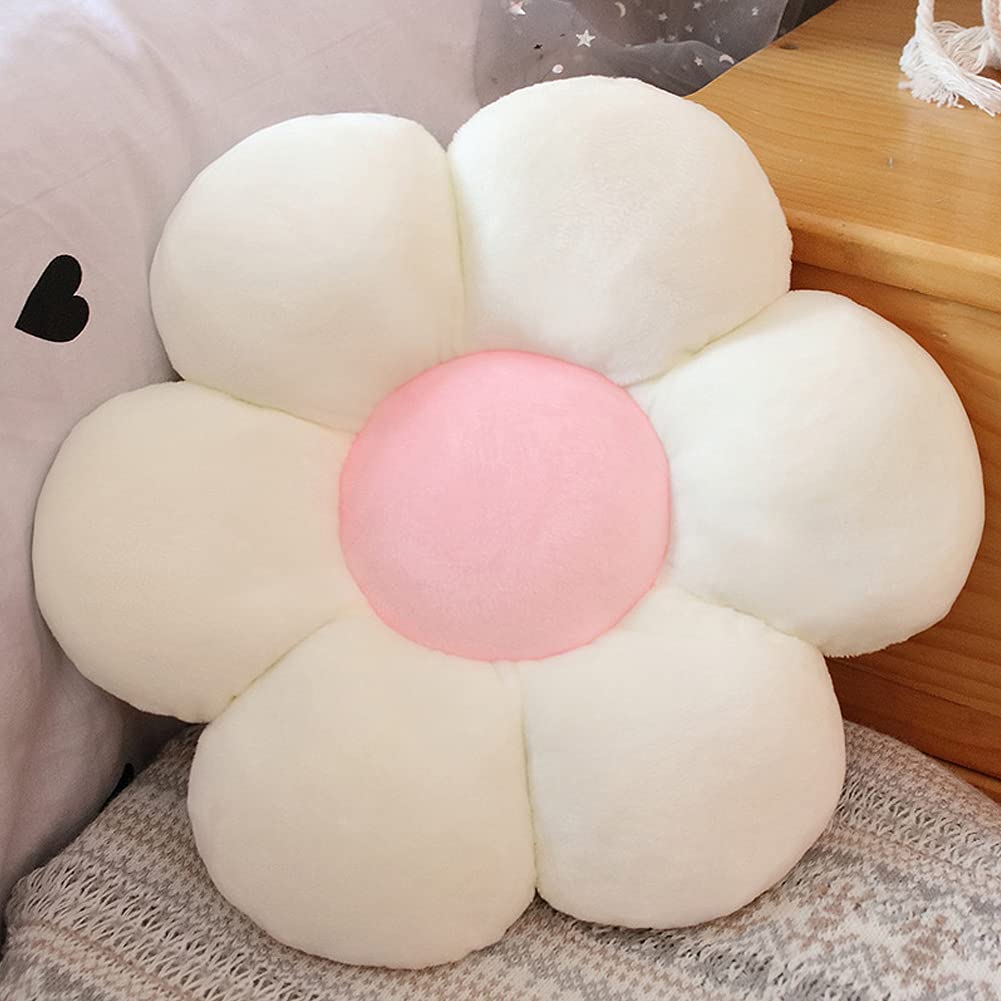 Lannery Flower Plush Throw Pillows, Flower Floor Pillow Seating Cushion Toy For Reading, Room, Watching Tv (25.6', White-1)