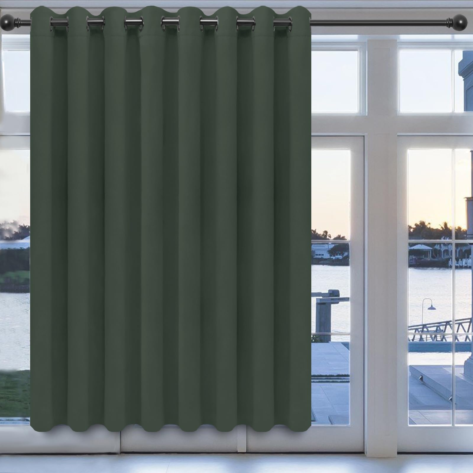 Easy-Going Blackout Door Curtains For Bedroom, Solid Thermal Insulated Grommet And Noise Reduction Window Drapes, Room Darkening Curtains For Living Room, 1 Panel (100X84 In, Greyish Green)