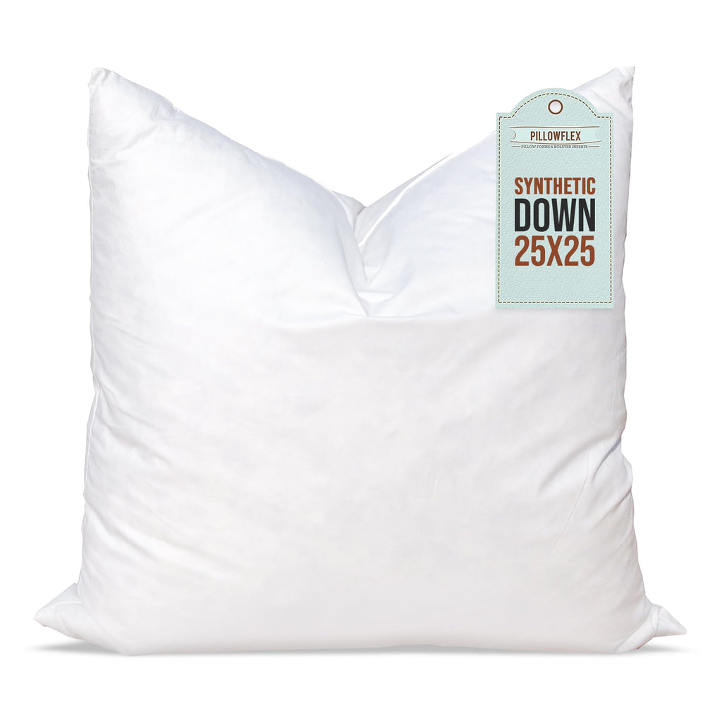 Pillowflex Synthetic Down Pillow Insert - 25X25 Euro Down Alternative Pillow, Ultra Soft Large Square European Throw Pillow, Bed
