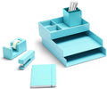 Poppin Dream Desk Set - White, Letter Trays, Accessory Tray, This + That Tray, Pen Cup, 6 Gel Pens, Soft Cover Notebook, Stapler