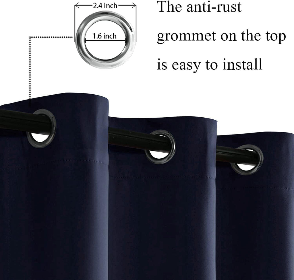 Jiuzhen Navy Blackout Curtains For Bedroom - Light Blocking And Noise Reducing Grommet Curtains For Living Room Darkening Curtains, Set Of 2 Window Curtain Panels, 38 X 63 Inch Length