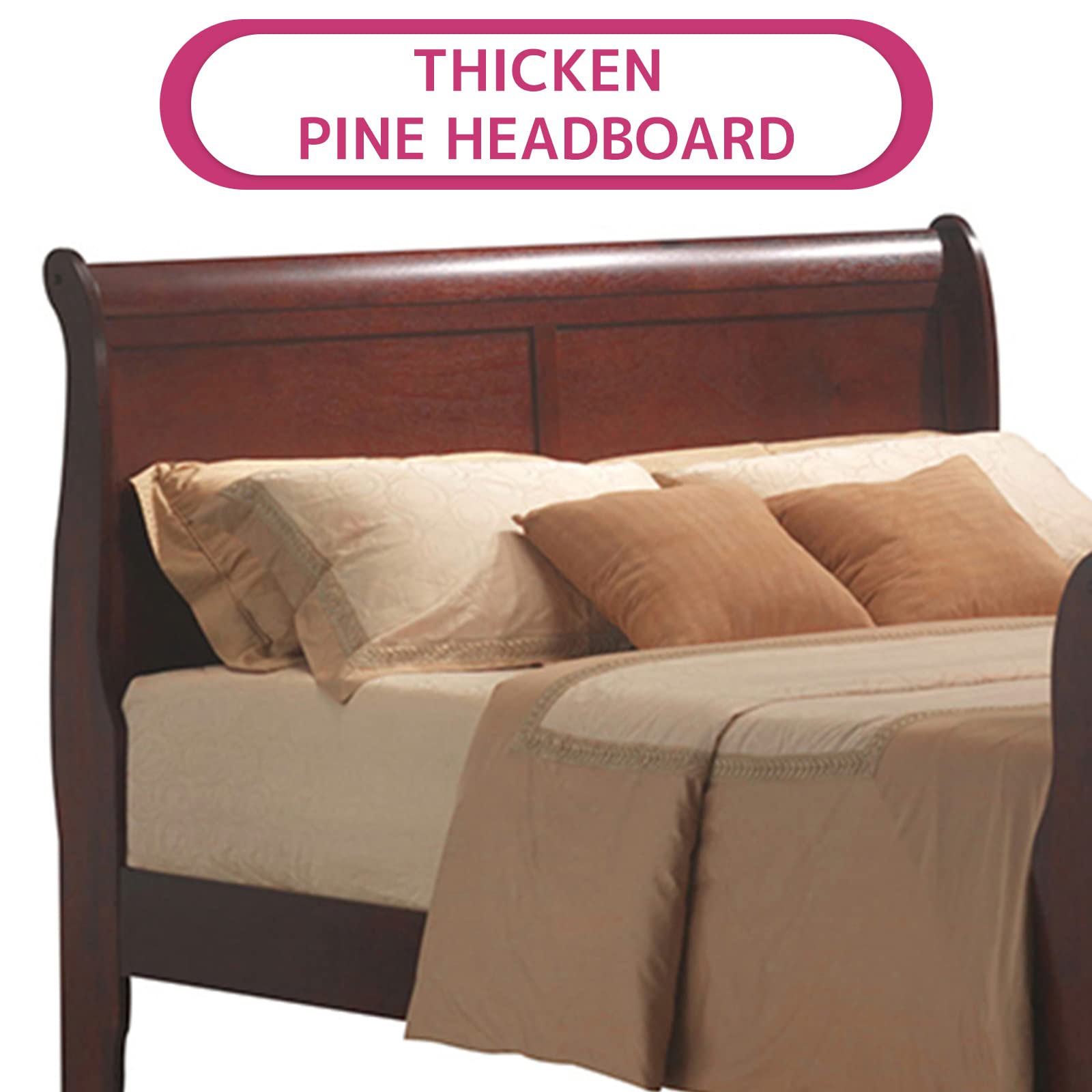 Acme Furniture Louis Philippe III Traditional Wood Sleigh Queen Bed in Cherry