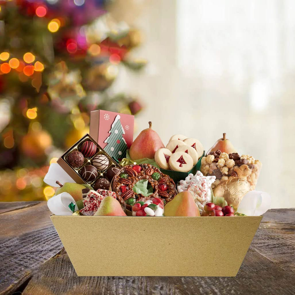 Funsky Baskets For Gifts Empty, 5 Pcs Sturdy Diy Bulk Gift Basket Kraft Market Tray Cardboard Basket With Handles, Gift Basket K