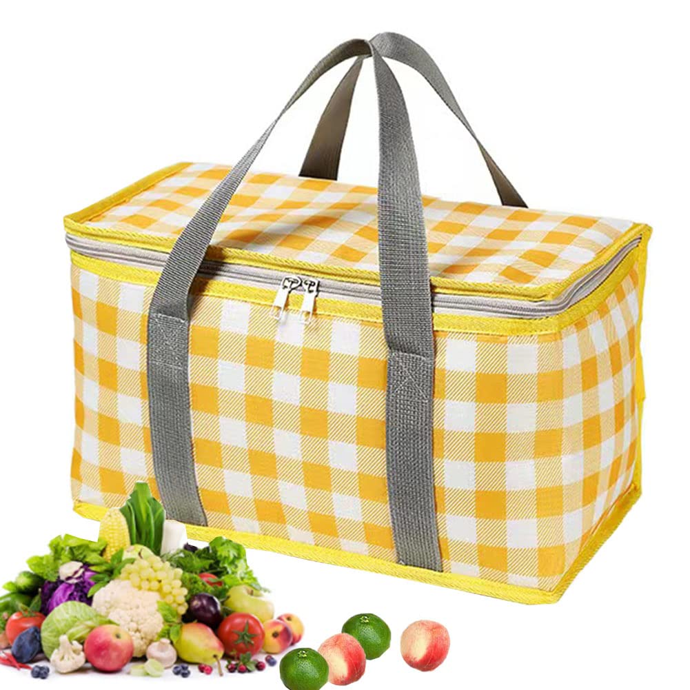 Insulated Reusable Food Picnic Bag Beach Bags, Cooler Bags With Zippered Top -For Hot Or Cold,Picnic Basket Collapsible,Beach, O