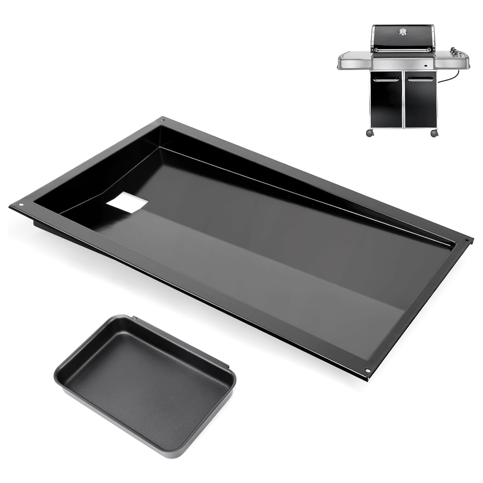 Qulimetal Grease Tray With Catch Pan For Weber Genesis 300 Series Gas Grills With Side Control Knob (2007-2010), Genesis E310, G