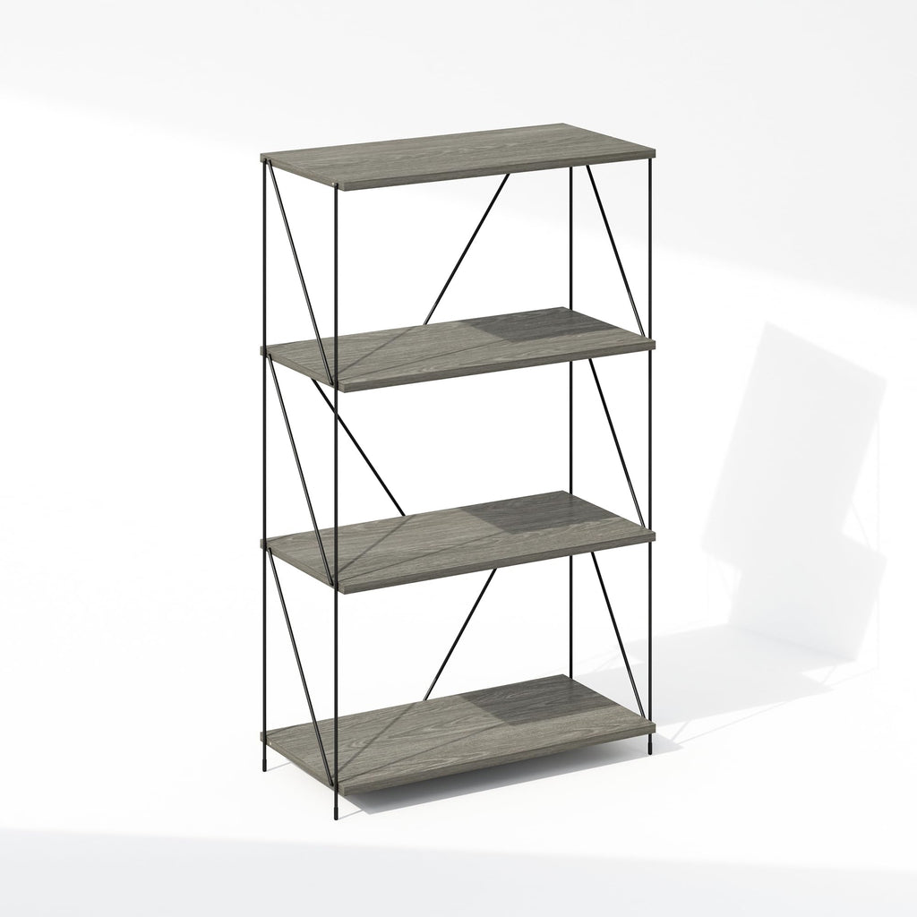 Furinno Wire 4-Tier Industrial Style Metal Frame Bookcase, Display Shelf, 24 Wide, Finn Oak