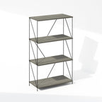 Furinno Wire 4-Tier Industrial Style Metal Frame Bookcase, Display Shelf, 24 Wide, Finn Oak