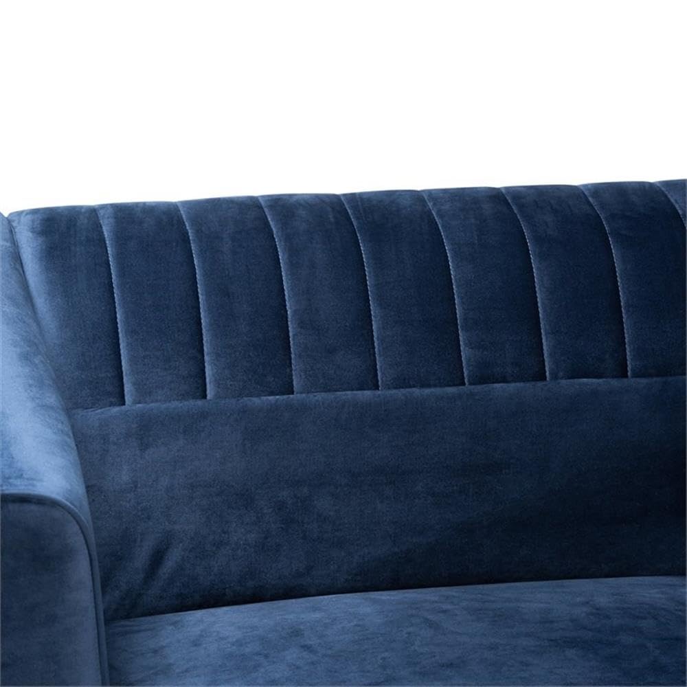 Baxton Studio Morton Blue Dark Brown Finished Wood Sofa with Right Facing Chaise