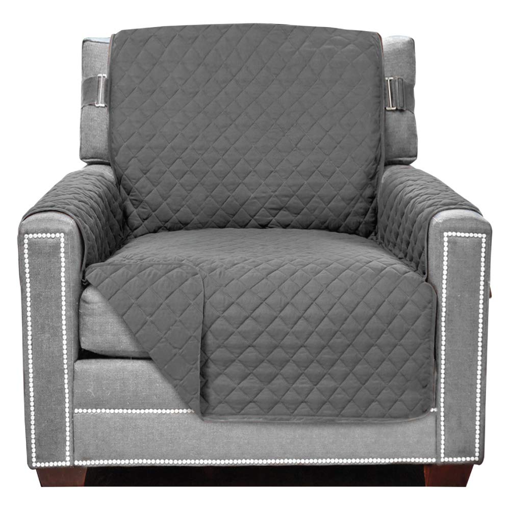 Sofa Shield Chair Slip Cover With Patented Strap, Large Cushion Protector, Reversible Stain And Dog Tear Resistant Slipcover, Qu