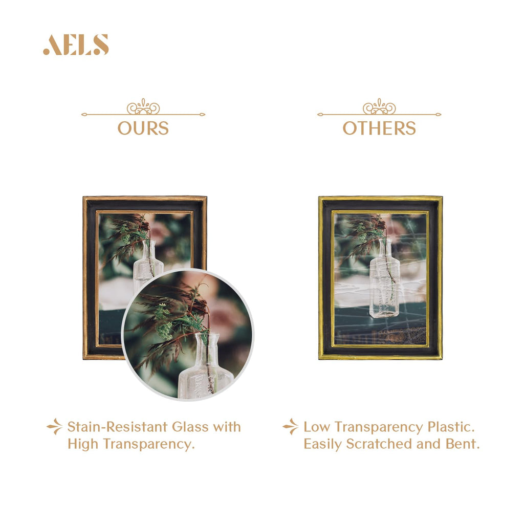 Aels 5X7 Inch Vintage Picture Frame, Elegant Antique Photo Frames With Glass Front, Photo Display, Tabletop Wall Hanging, Gift I