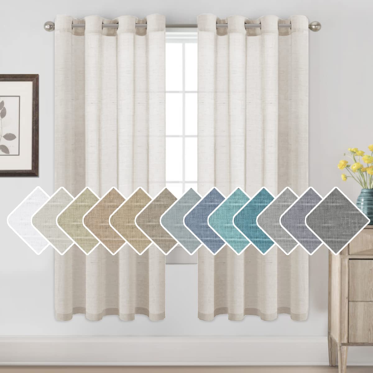 H.Versailtex Linen Curtains Flax Linen Blended Curtain Panels For Living Room/Bedroom Semi Sheer Privacy Curtains 72 Inch Length