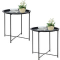 Garden 4 You End Table Set Of 2, Outdoor Side Table, Small Patio Table Metal Side Table, Round Folding Side Table, For Outdoor And Living Room,Black