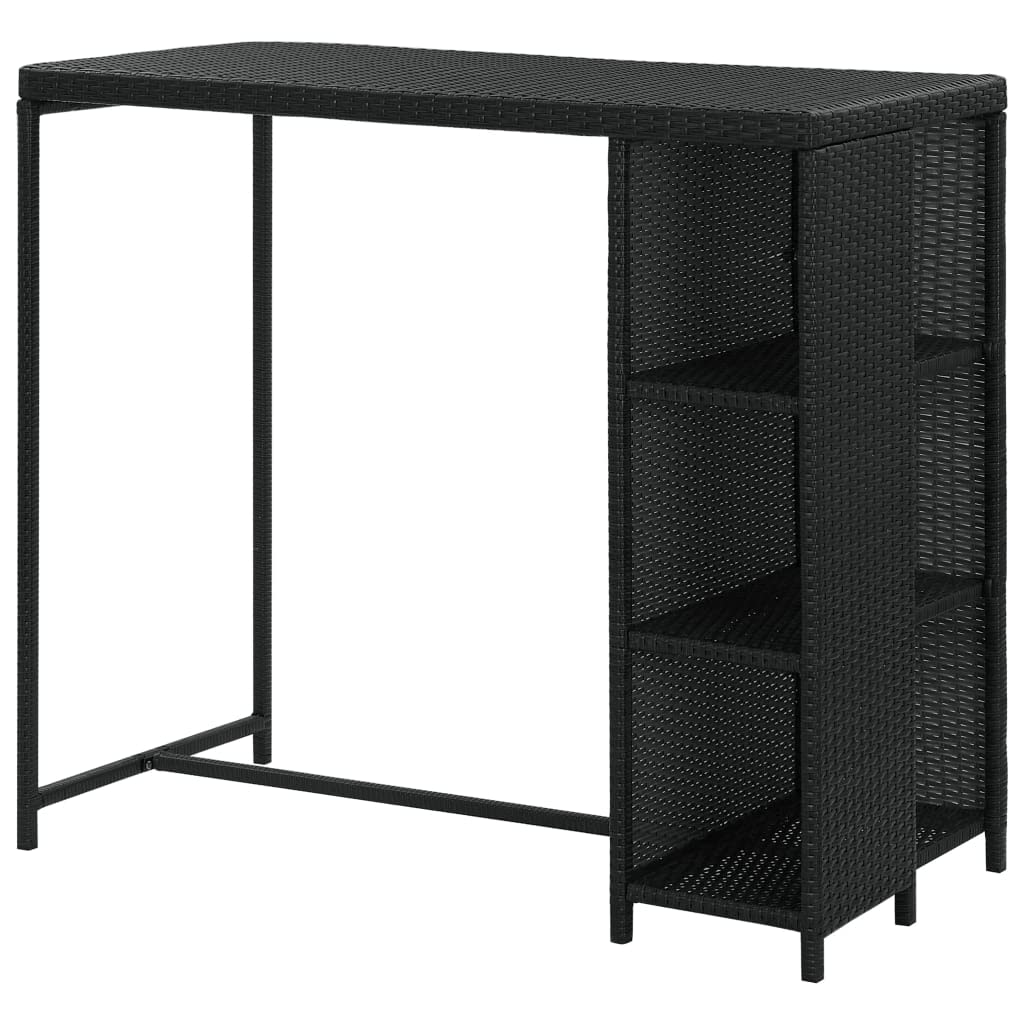 vidaXL Poly Rattan Bar Table with Storage Rack - Durable Steel Frame with PE Rattan Construction - Extra Shelf for Storage - Black