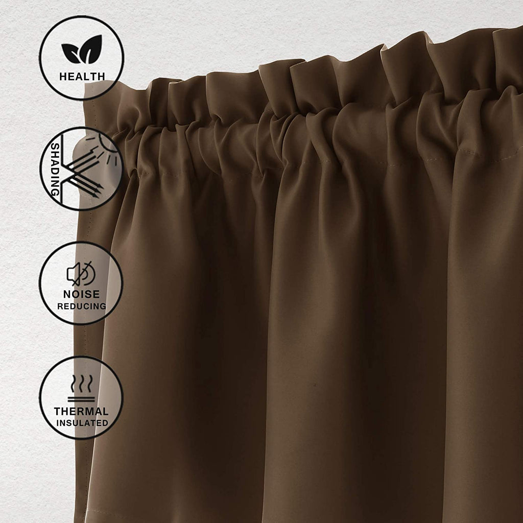 Hiasan Valance Curtains Blackout Solid Rod Pocket Valances For Kitchen Windows, 52 X 18 Inches Length, Brown, 1 Panel