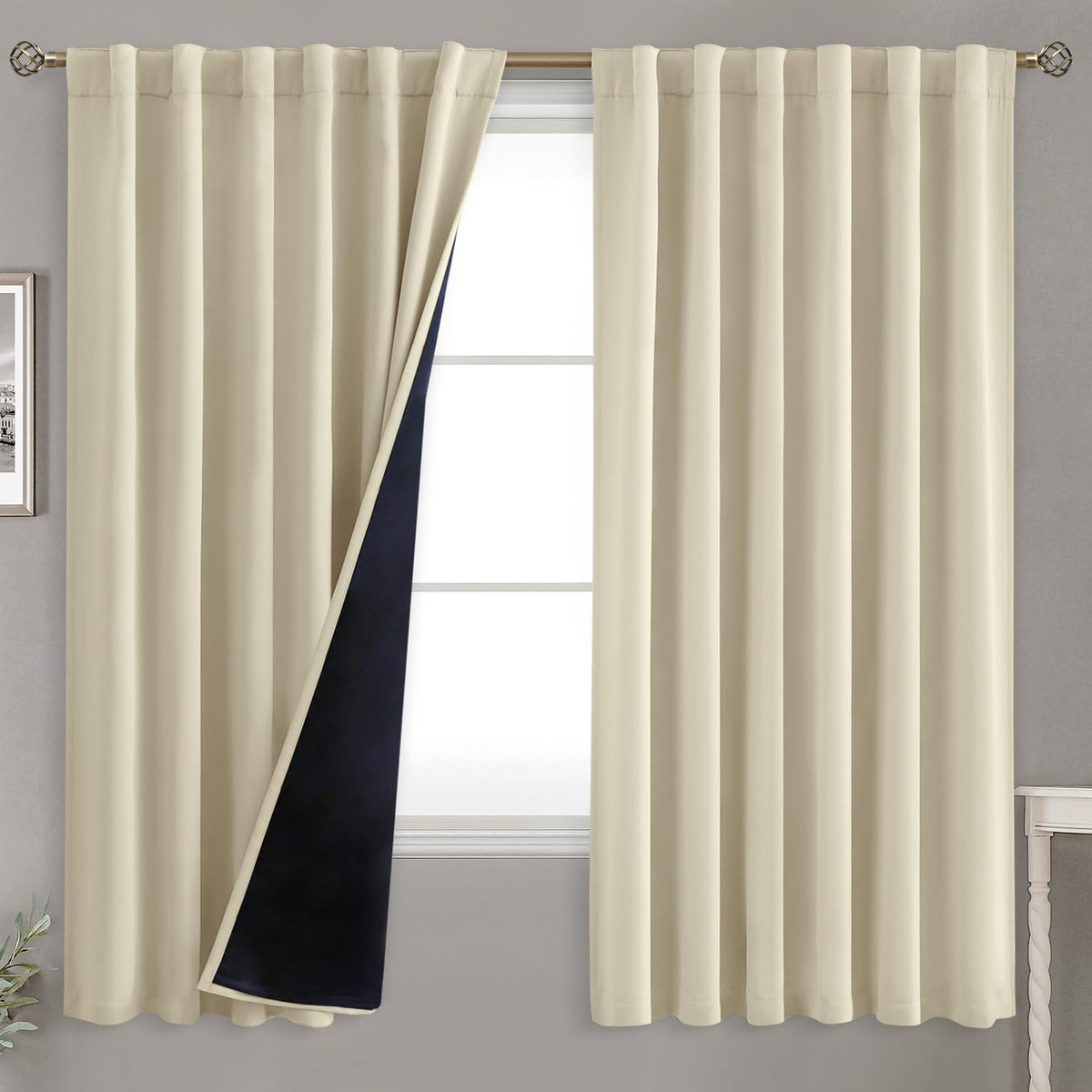 Bgment Full Blackout Curtains With Thermal Insulation Liner Curtains 63 Inches Long, Rod Pocket And Back Tab Double Layer Room D