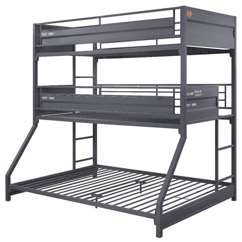 Acme Cargo Twin Over Twin Over Full Metal Triple Bunk Bed in Gunmetal