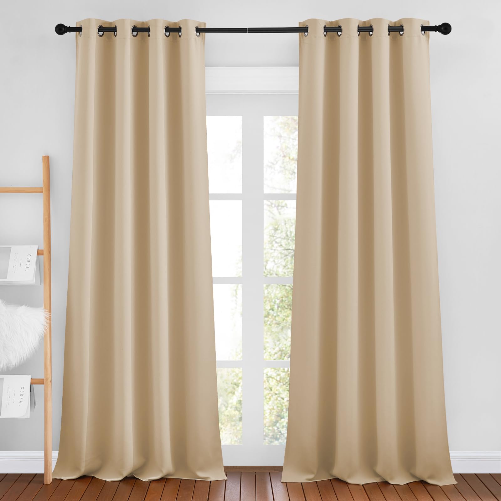 Nicetown Biscotti Beige Room Darkening Curtains For Living Room, Grommet Thermal Curtains Light & Sound Reducing Window Treatmen