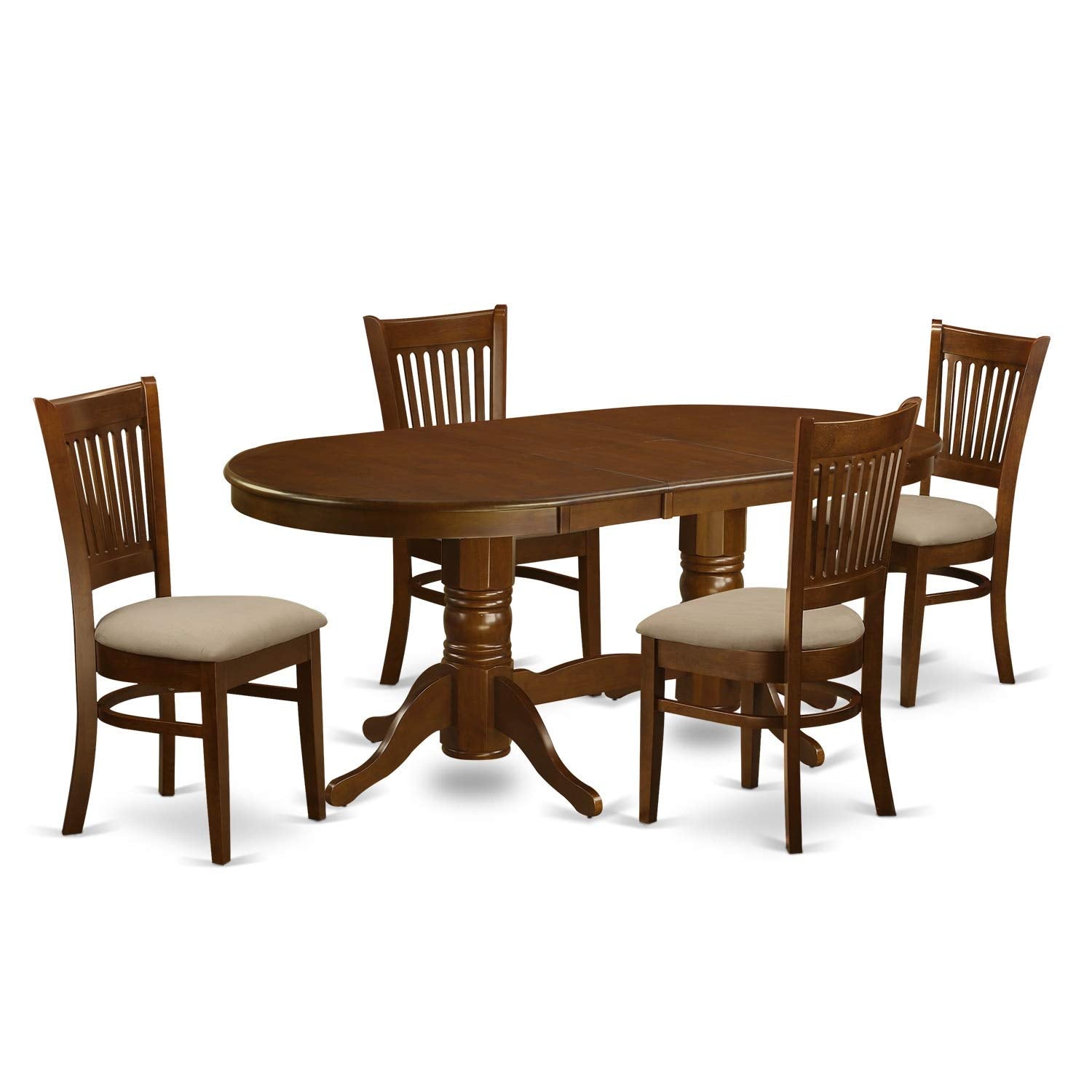 East West Furniture VANC5-ESP-W 5 Piece Dining Room Table Set Includes an Oval Kitchen Table with Butterfly Leaf and 4 Dining Chairs, 40x76 Inch, Espresso