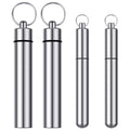 Boao 4 Pieces Metal Portable Toothpick Holder 2 Sizes, Stainless Steel Pocket Holder Aluminum Waterproof Case Toothpick Containe