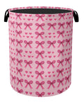 Pink Bow Laundry Hamper  Pink Laundry Basket with Handles, Space Saving Foldable Design for Nursery, Dirty Clothes Storage Bask