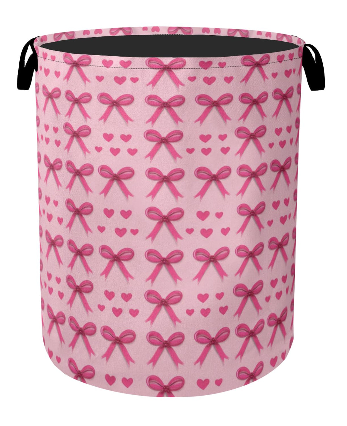 Pink Bow Laundry Hamper  Pink Laundry Basket with Handles, Space Saving Foldable Design for Nursery, Dirty Clothes Storage Bask