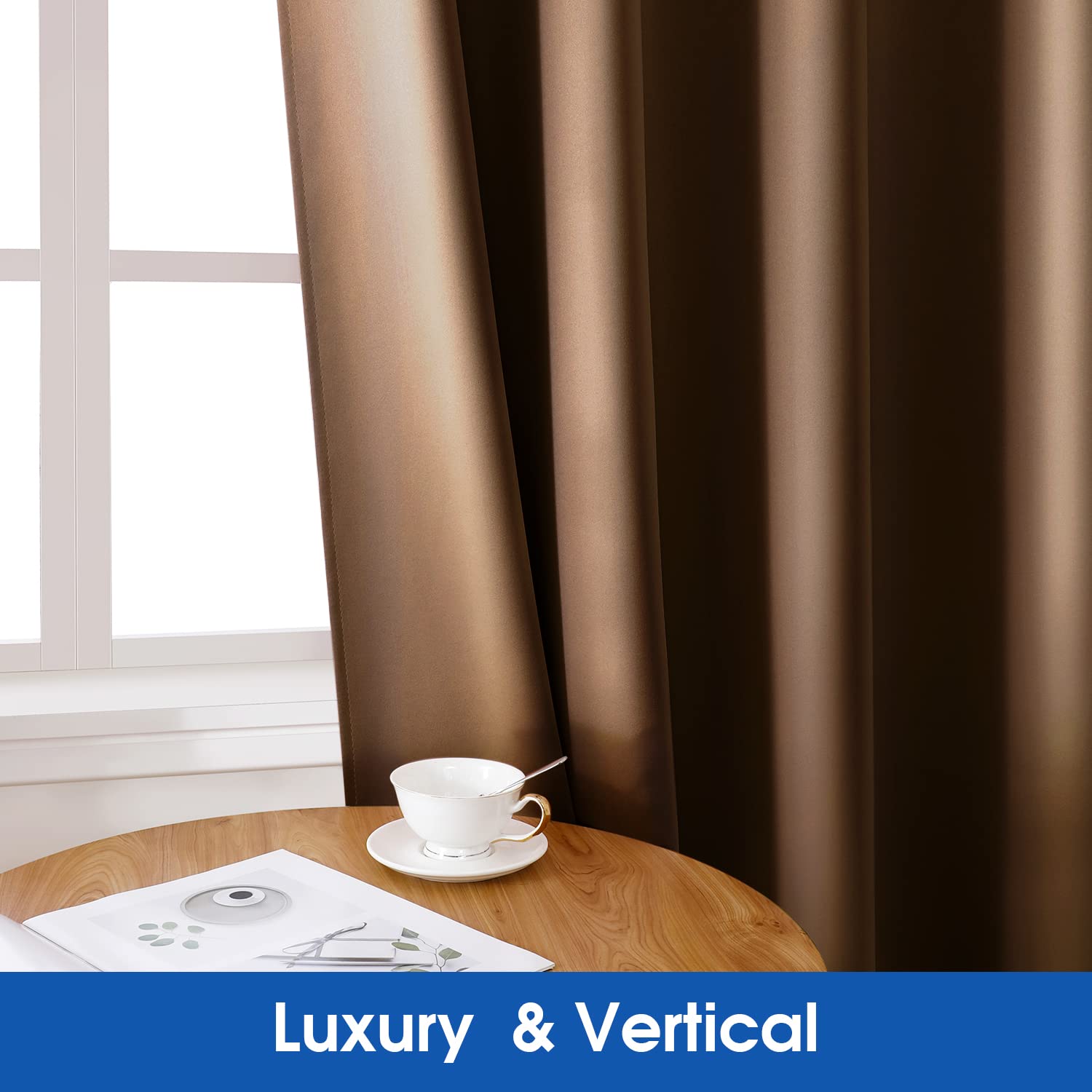 Homeideas 2 Panels Faux Silk Curtains Chocolate Blackout Curtains For Nursery 52 X 84 Inch Room Darkening Satin Curtains For Bed