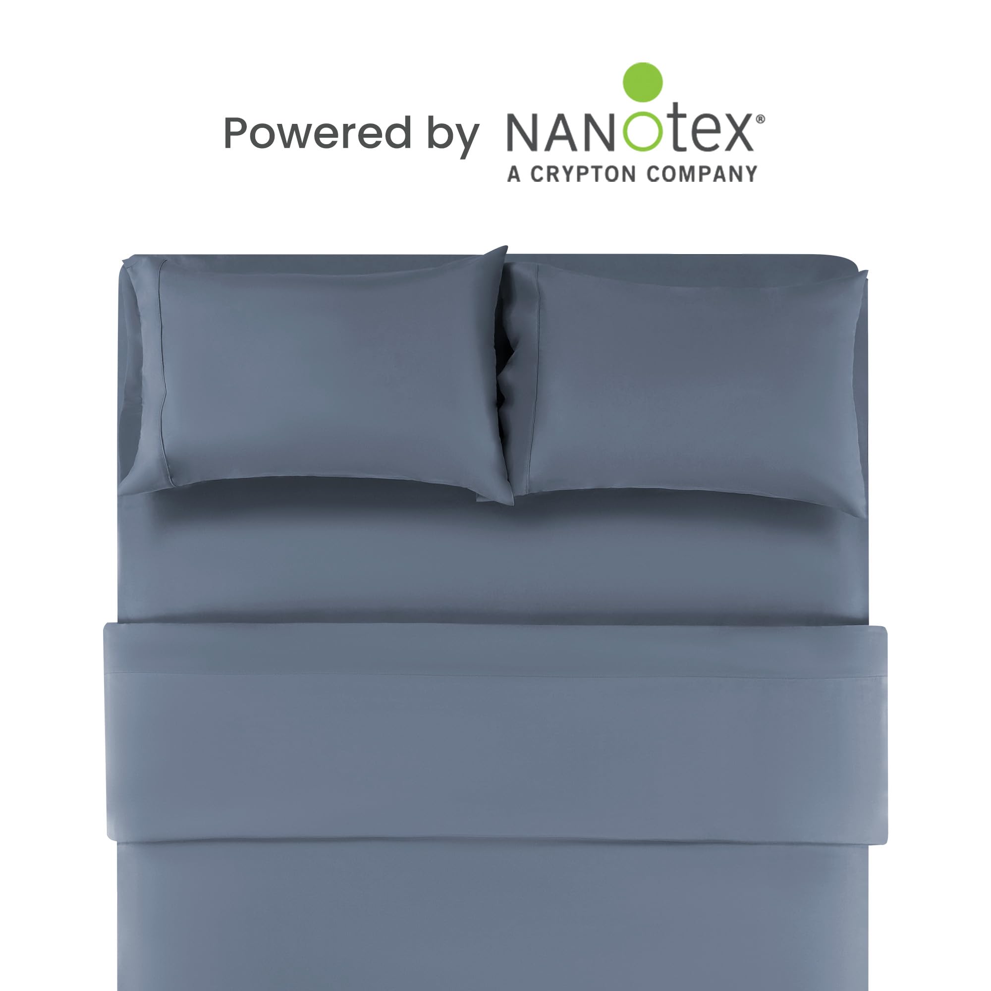 Sleep Zone Nanotex Super Soft Cooling Kids Bed Sheets Set Twin Xl 3 Piece - Easy Care Fitted Flat Sheet & Pillowcase Sets - Wrinkle Free, Fade Resistant, Deep Pocket 16' (Flint Blue, Twin Xl)