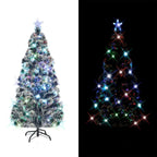 vidaXL Artificial Christmas Tree with LED and Fiber Optic Lights, Green and White PVC and Steel Design, 5 ft Height, Star-Topped, 170 Branches - Durable and Reusable for Holiday Decor