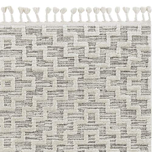 HomeRoots Polyester 8'x11' Ivory Grey Machine Woven Diamond Geometric Indoor Area Rug
