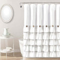 White Ruffle Shower Curtain Farmhouse Shower Curtain Set with 12 Hooks 72 X 78 inch Fabric Shower Curtains with Buttons & White 