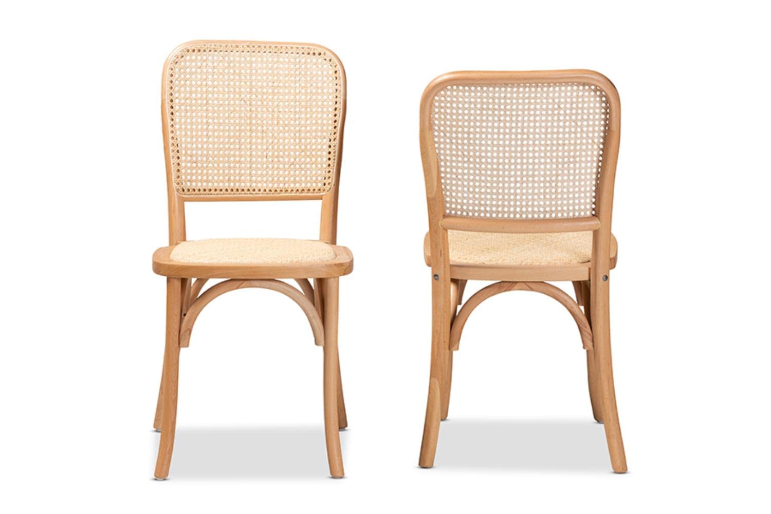 Baxton Studio Neah Brown Woven Rattan and Wood 2-Piece Cane Dining Chair Set