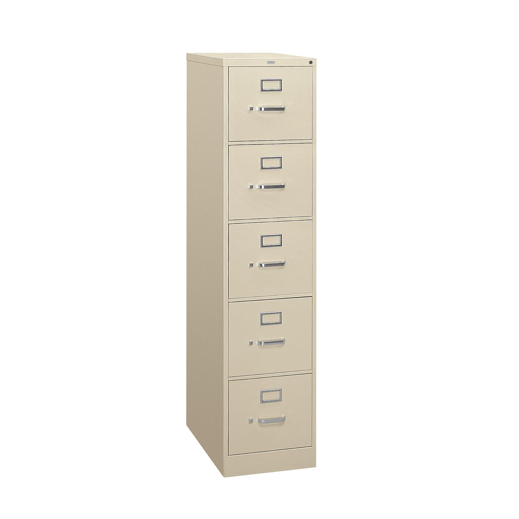 HON 5 Drawer Vertical File Cabinet with Lock, Metal Filing Cabinets With 5 Drawer Letter File For Offices, Hanging Files, and Vertical Letters, 26.5" Deep, Putty